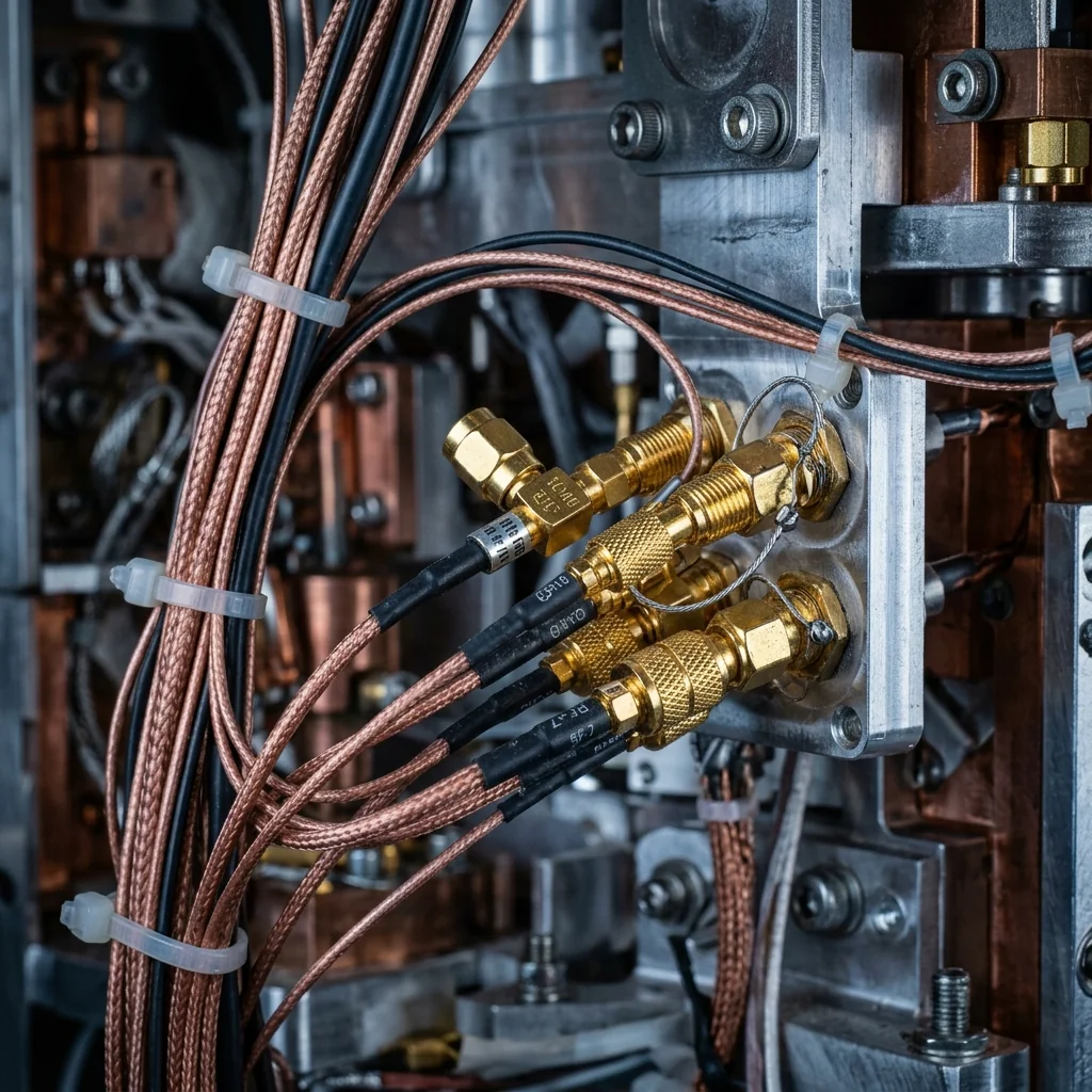 Cryogenic microwave coaxial cables and components inside a dilution refrigerator
