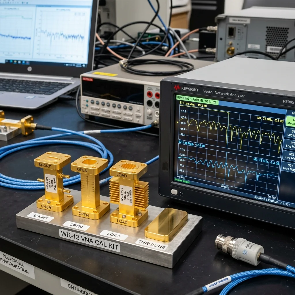 Precision waveguide calibration standards on a lab bench