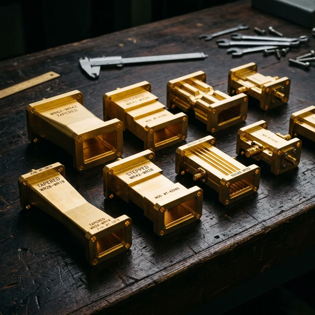 Waveguide transition components on a workbench